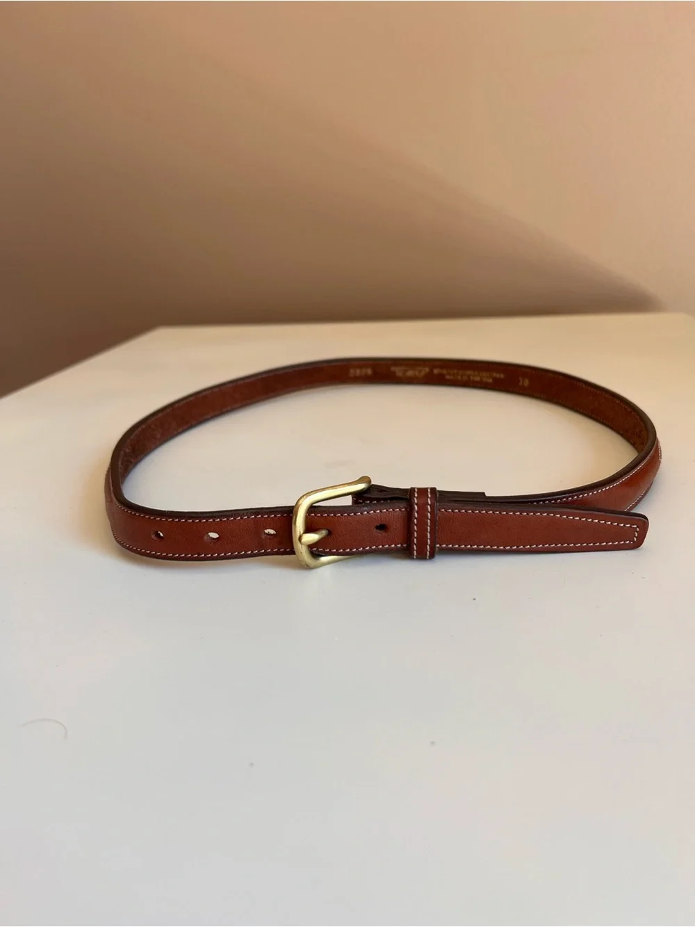 Tory Classic Brown Leather Belt with Brass Buckle